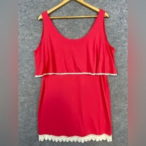 Umgee Layered Mini Shift Dress Sz L Pink Crocheted Hem Sleeveless Spring‎ Summer